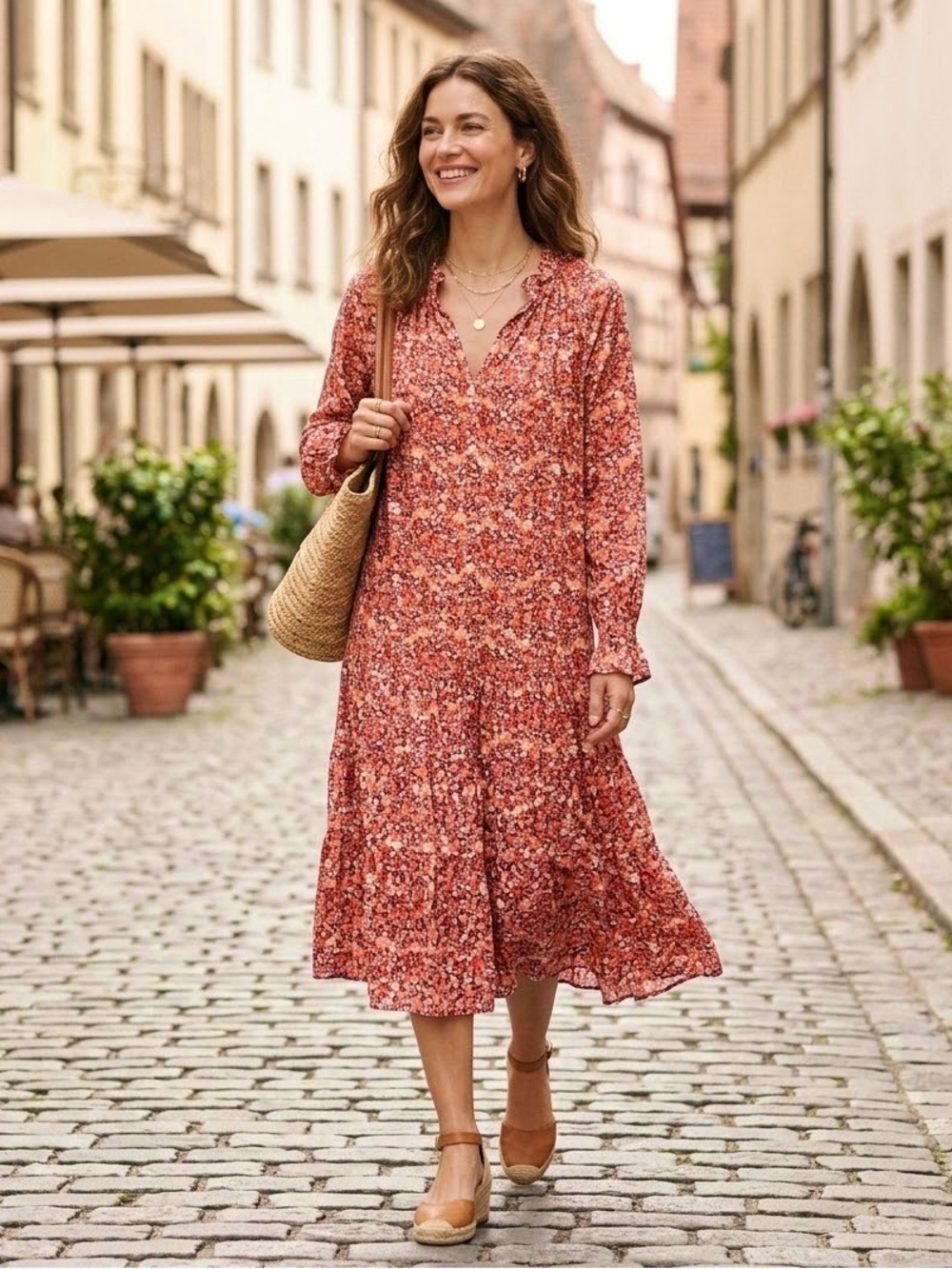 O.P.T. Anthropologie Ruffle Floral Prairie Midi Dress Small Bohemian Party
